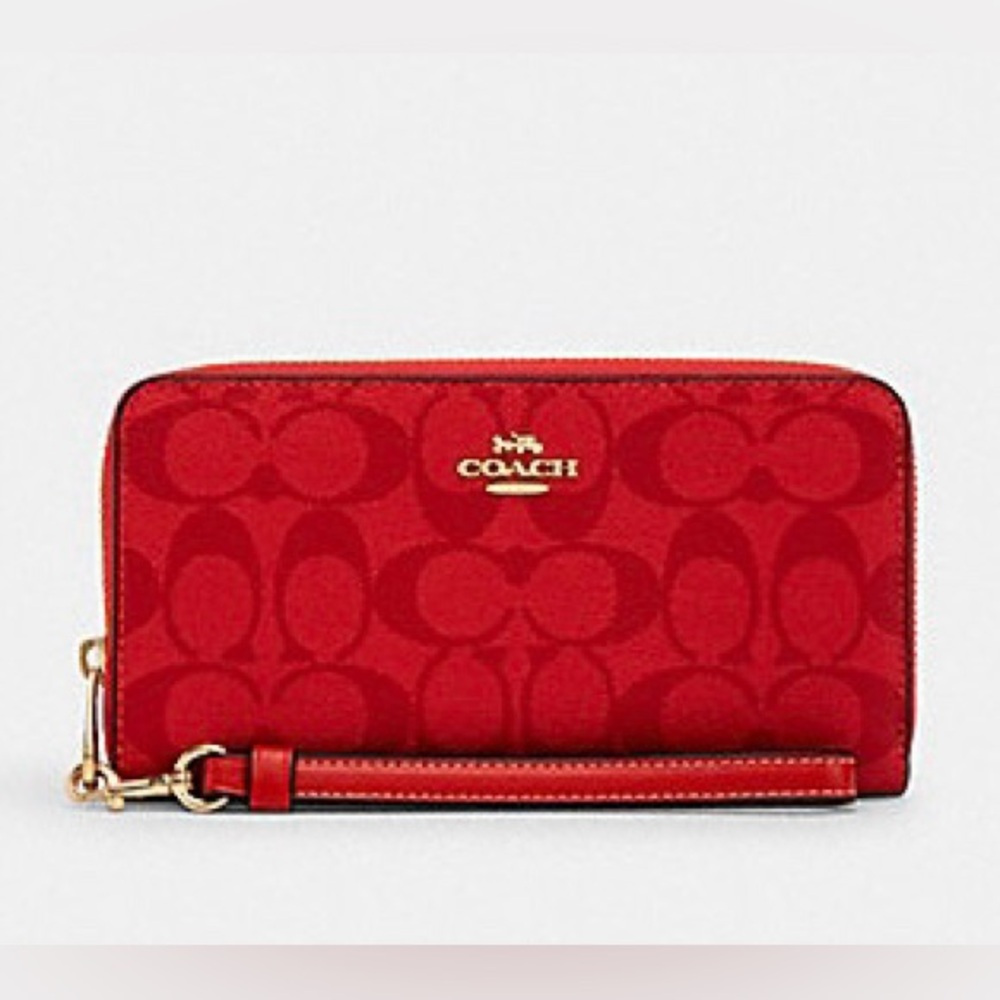 Coach Long Zip Around Wallet In Signature Canvas - Miami Red - Picture 1 of 4